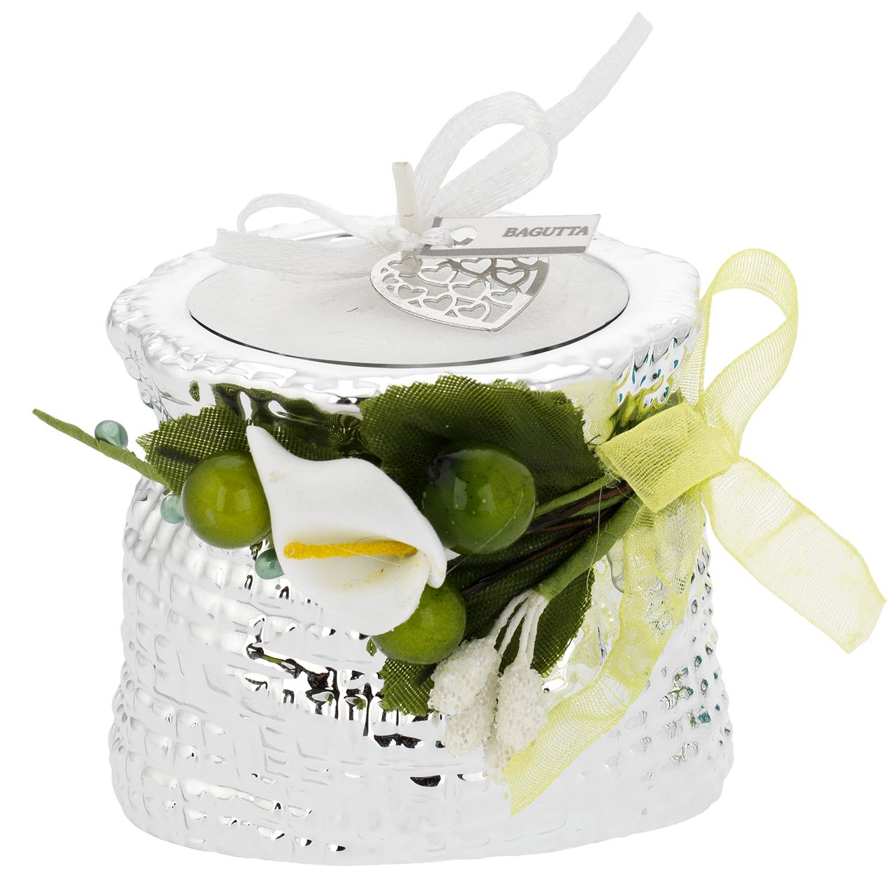 MINISACCO CON TEALIGHT DECORATA E DECO FLOREALE VERDE